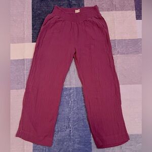 Pact Coastal Pants 100% Organic Cotton Gauze Cropped Wide-Leg Pants Rose Pink
